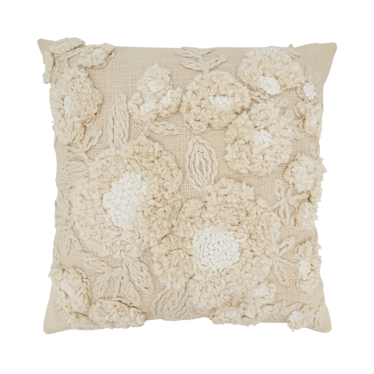 6952.N20SP Delicate Embroidered Floral Poly Filled Pillow - Natural