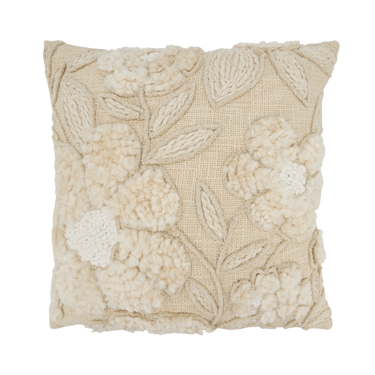 6953.N20SP Embroidered Floral Poly Filled Pillow - Natural