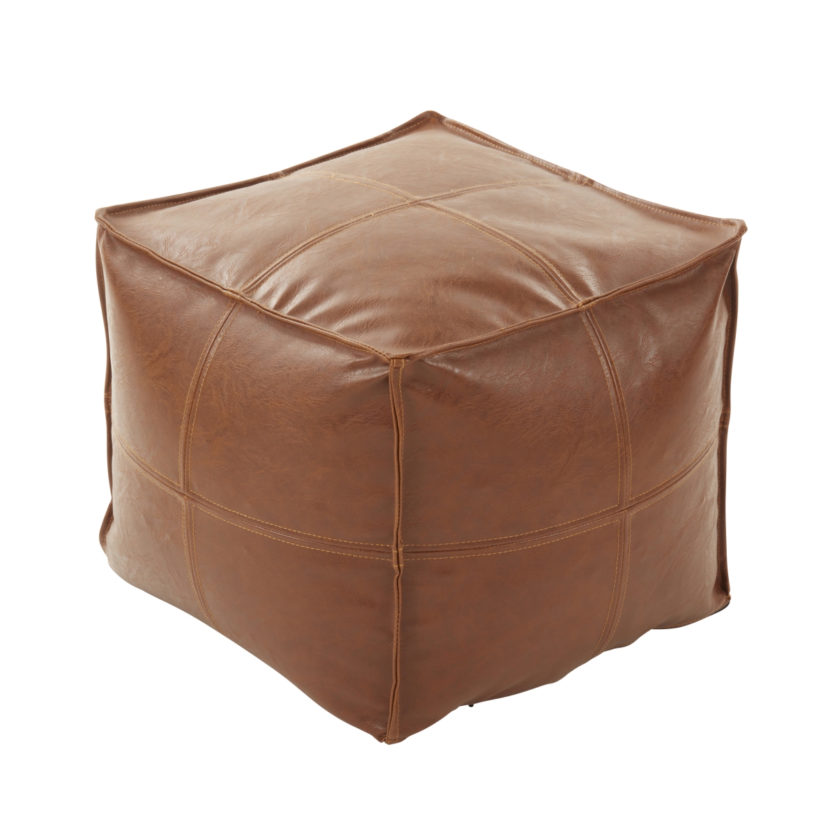PU555.BR 18 x 18 x 16 in. Vintage Inspired Faux Leather Patchwork Pouf, Brown