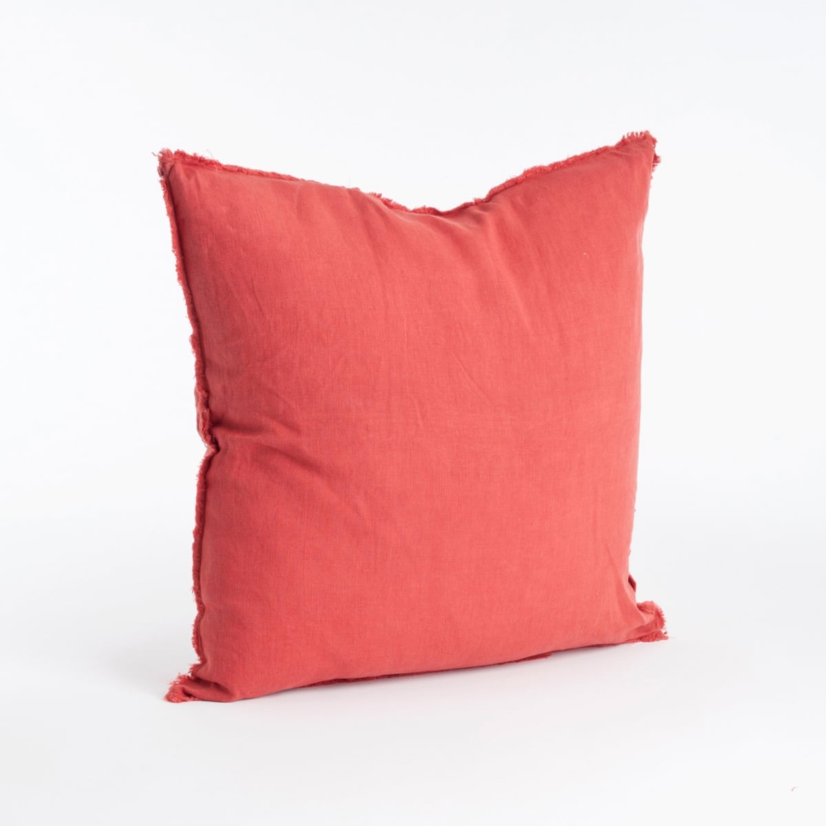 SARO  20 in. Square Fringed Design Linen Down Filled Pillow - Rouge