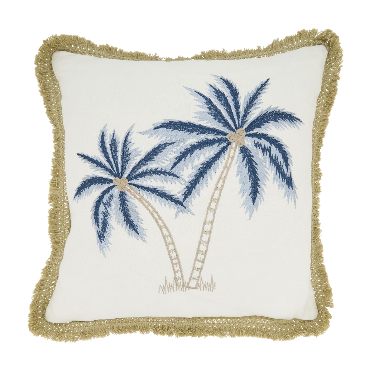3820.BL18SC Coastal Embroidered Palm Tree Pillow Cover - Blue