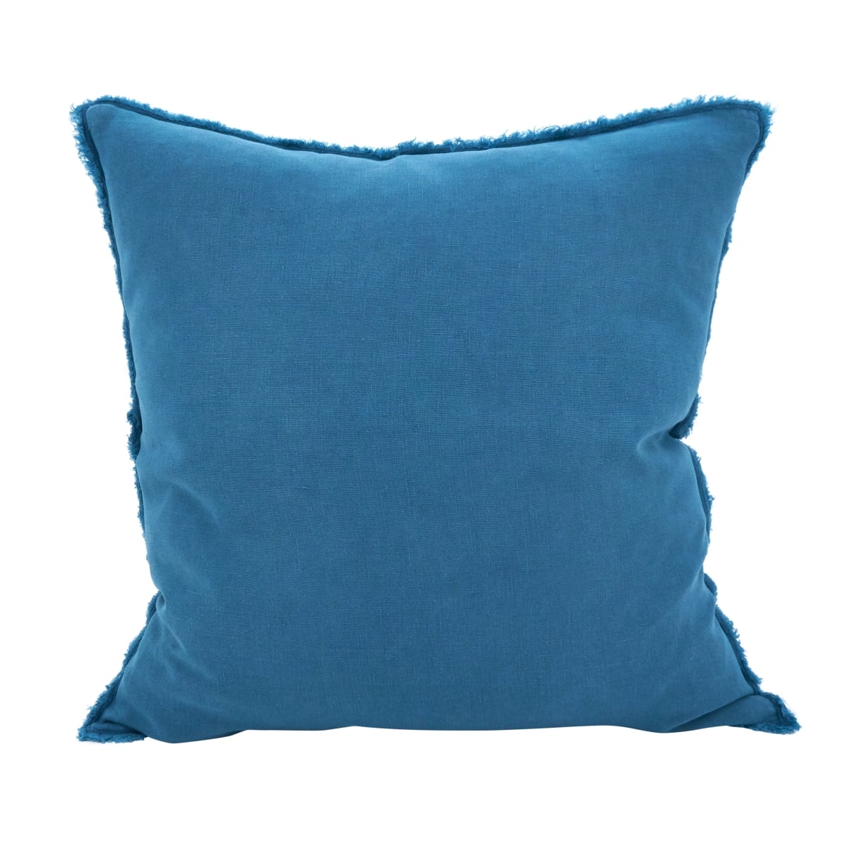 SARO  20 in. Square Fringed Design Linen Down Filled Pillow - Navy Blue