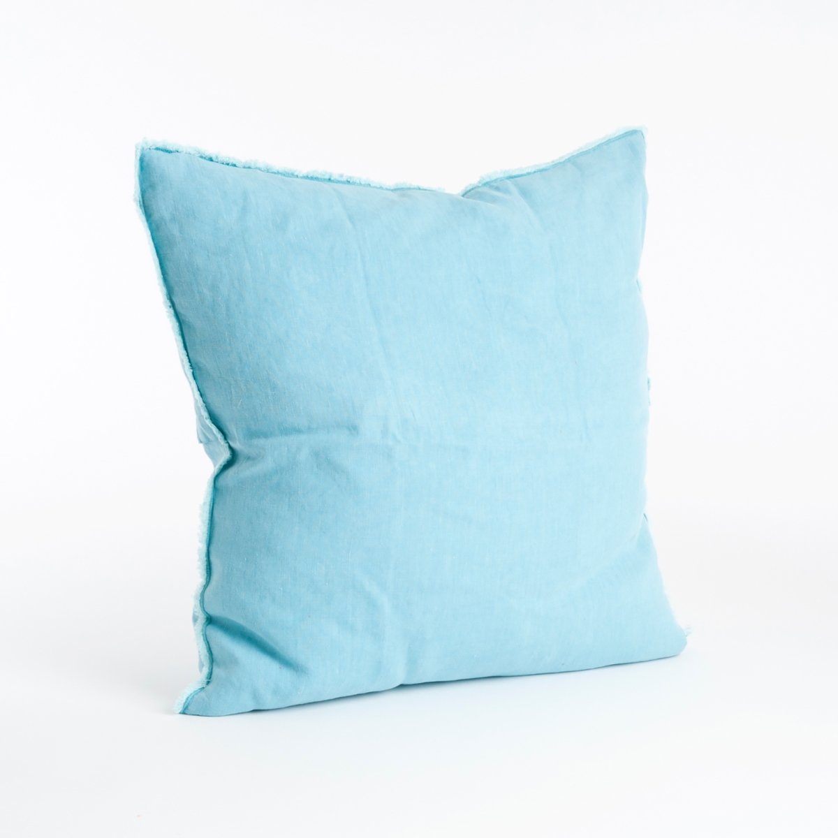 SARO  20 in. Square Fringed Design Linen Down Filled Pillow - Turquoise