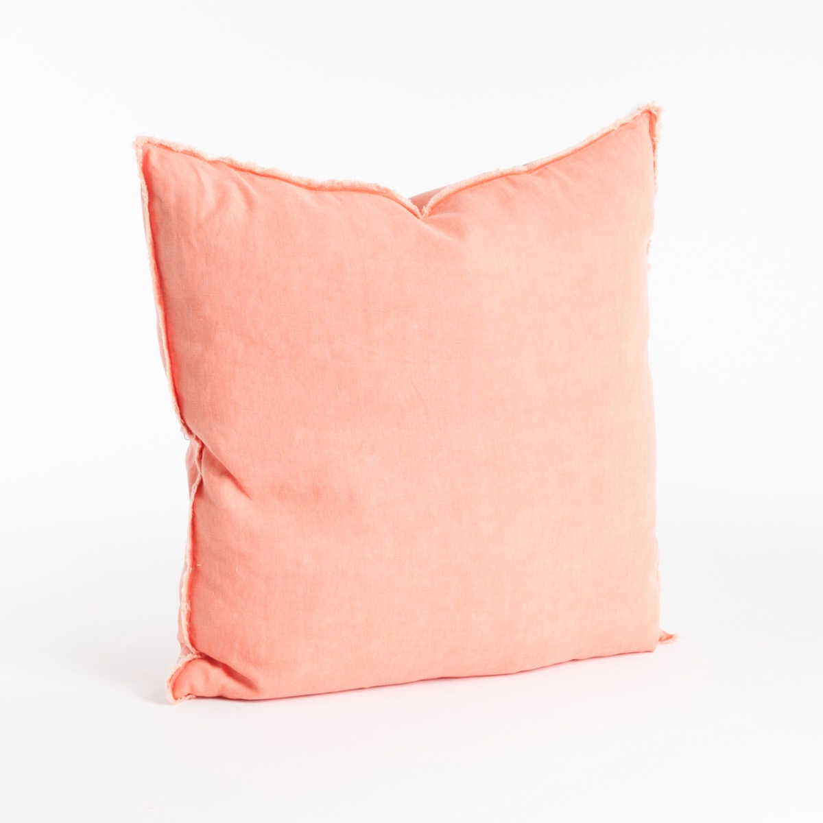 SARO  20 in. Square Fringed Design Linen Down Filled Pillow - Coral