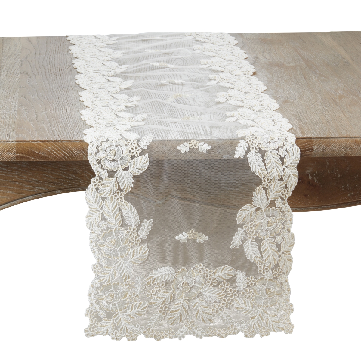 Picture of Saro Lifestyle 1233.I1572B 15 x 72 in. Threaded Lace Net Oblong Table Runner, Ivory