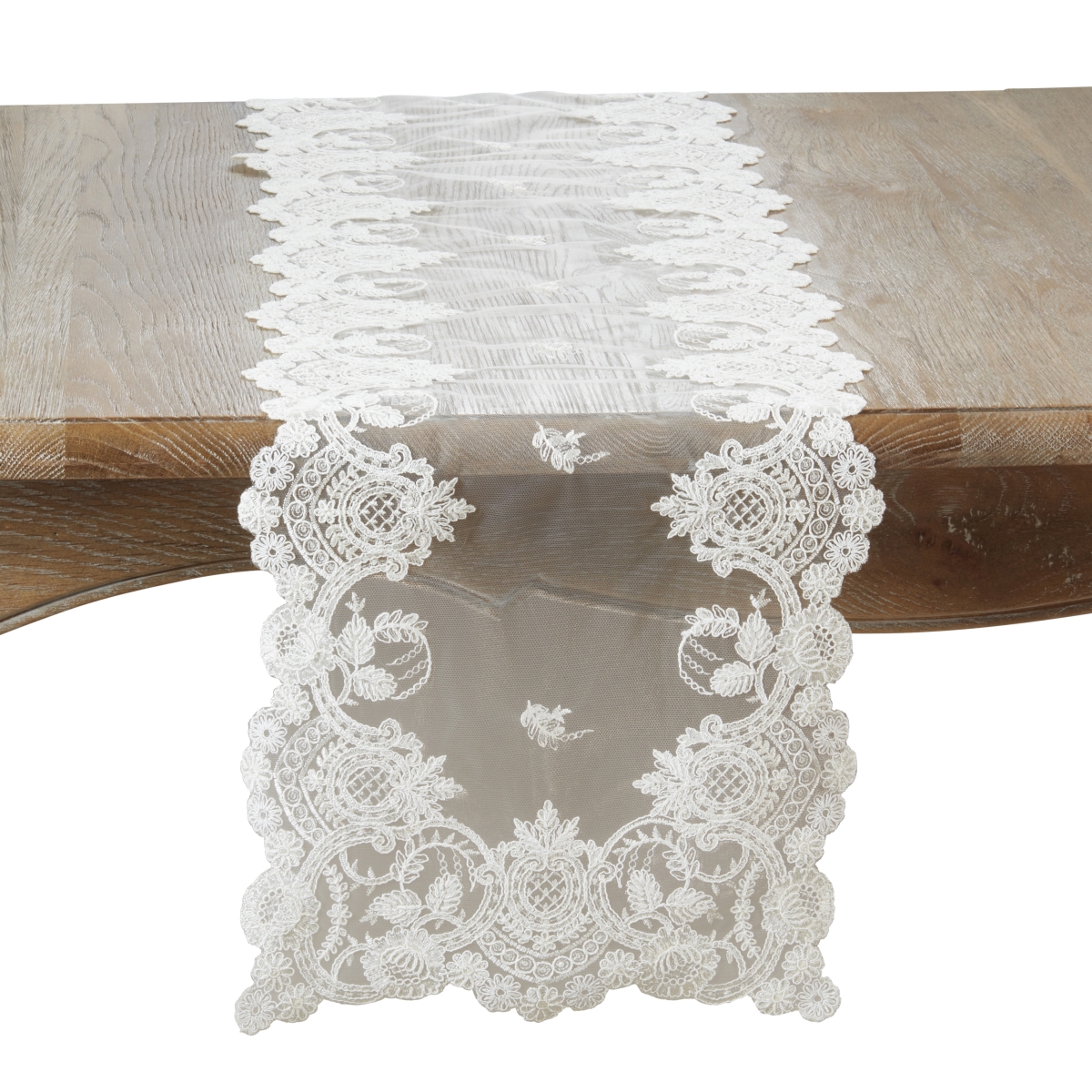 Picture of Saro Lifestyle 3619.I1572B 15 x 72 in. Floral Net Lace Oblong Table Runner, Ivory