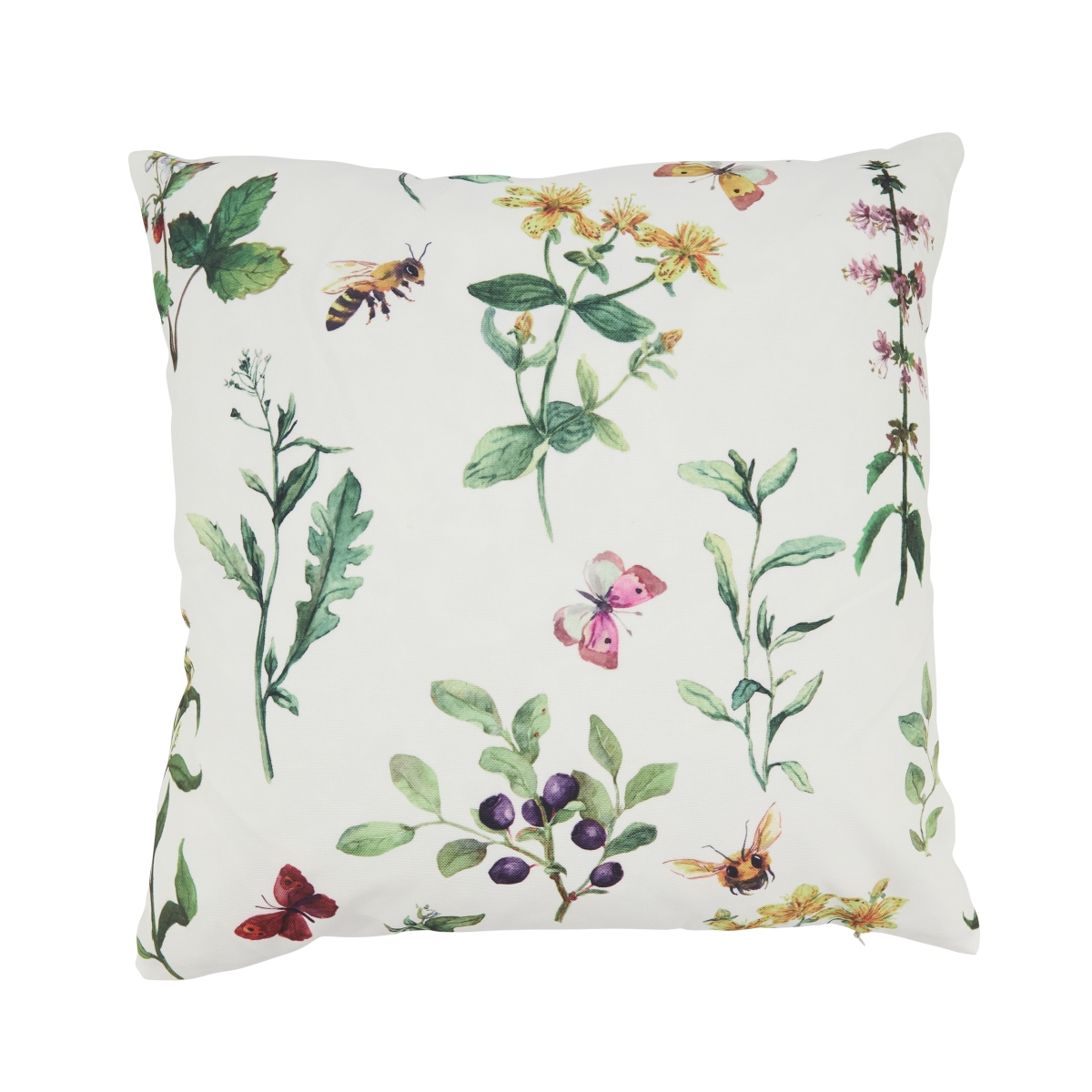 7890.M18SP Whimsical Bumble Bee Floral Outdoor Pillow with Poly Fill - Multi Color