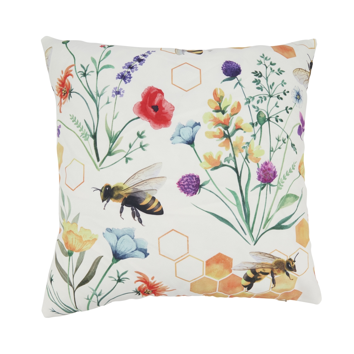 Bright Bumble Bee Floral Outdoor Pillow - Multi Color - 18in. - Poly Fill