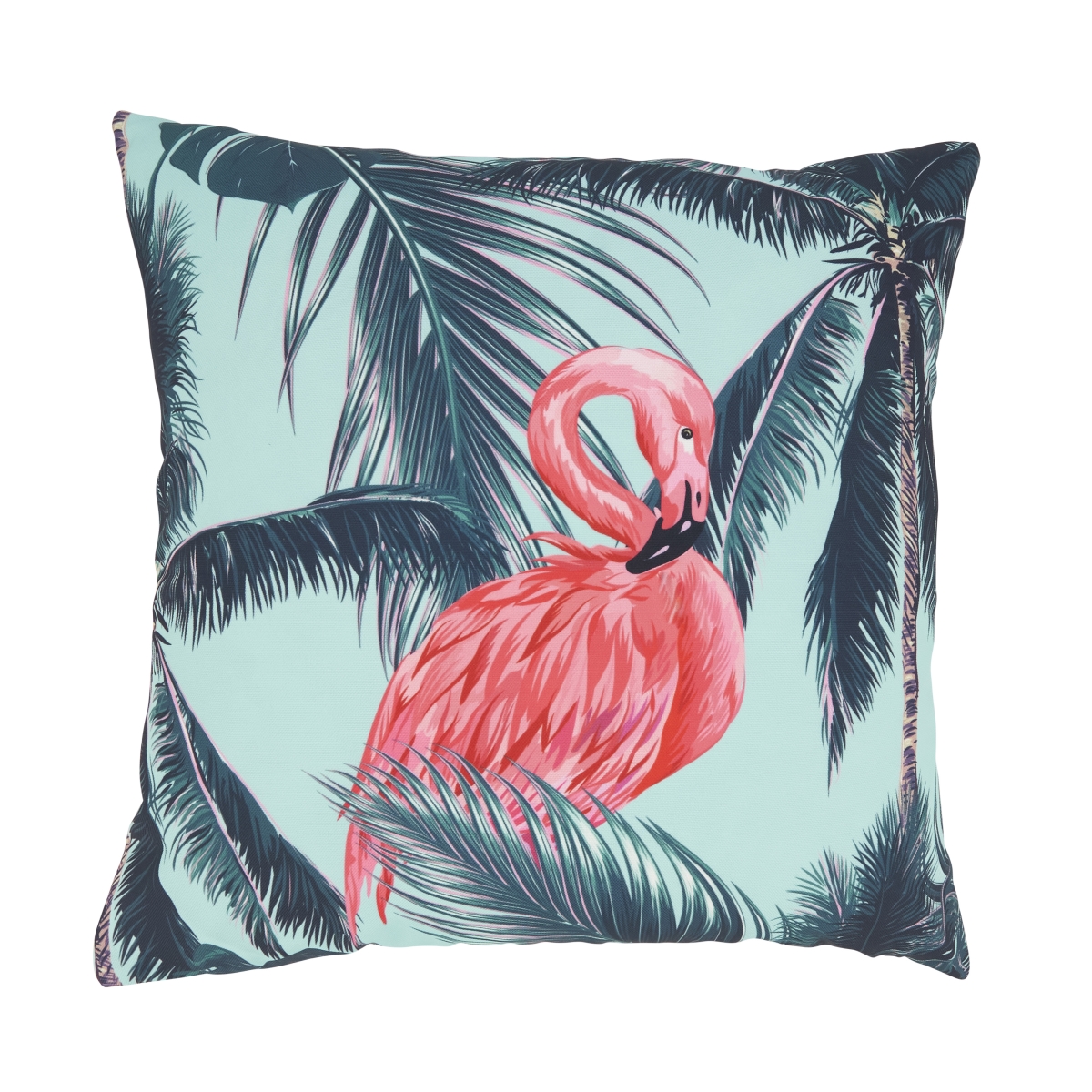 Picture of Saro Lifestyle 7895.TE18SP Tropical Flamingo & Palm Tree Outdoor Pillow with Poly Fill - Teal