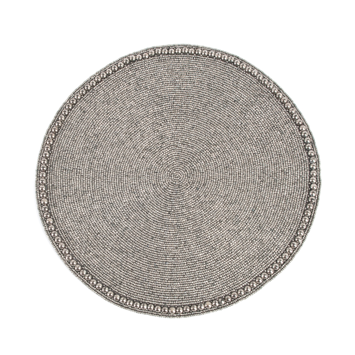 SARO 691.PW15R 15 in. Round Glass Beaded Placemat - Pewter  Set of 4