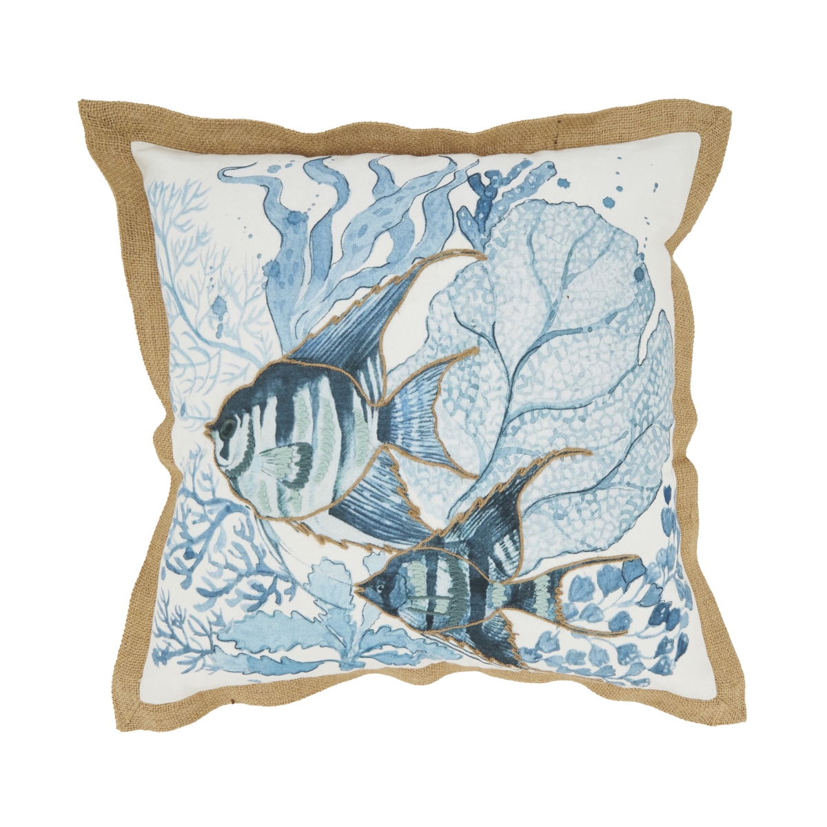 7421.NB18SP 18 in. Outdoor Fish Poly Filled Square Pillow, Navy Blue