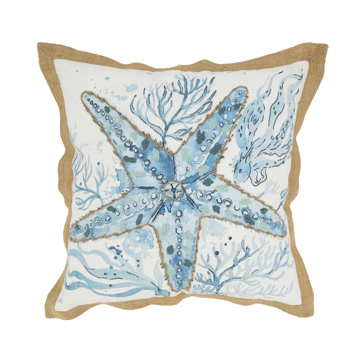 7429.NB18SP 18 in. Charming Outdoor Starfish Poly Filled Square Pillow, Navy Blue