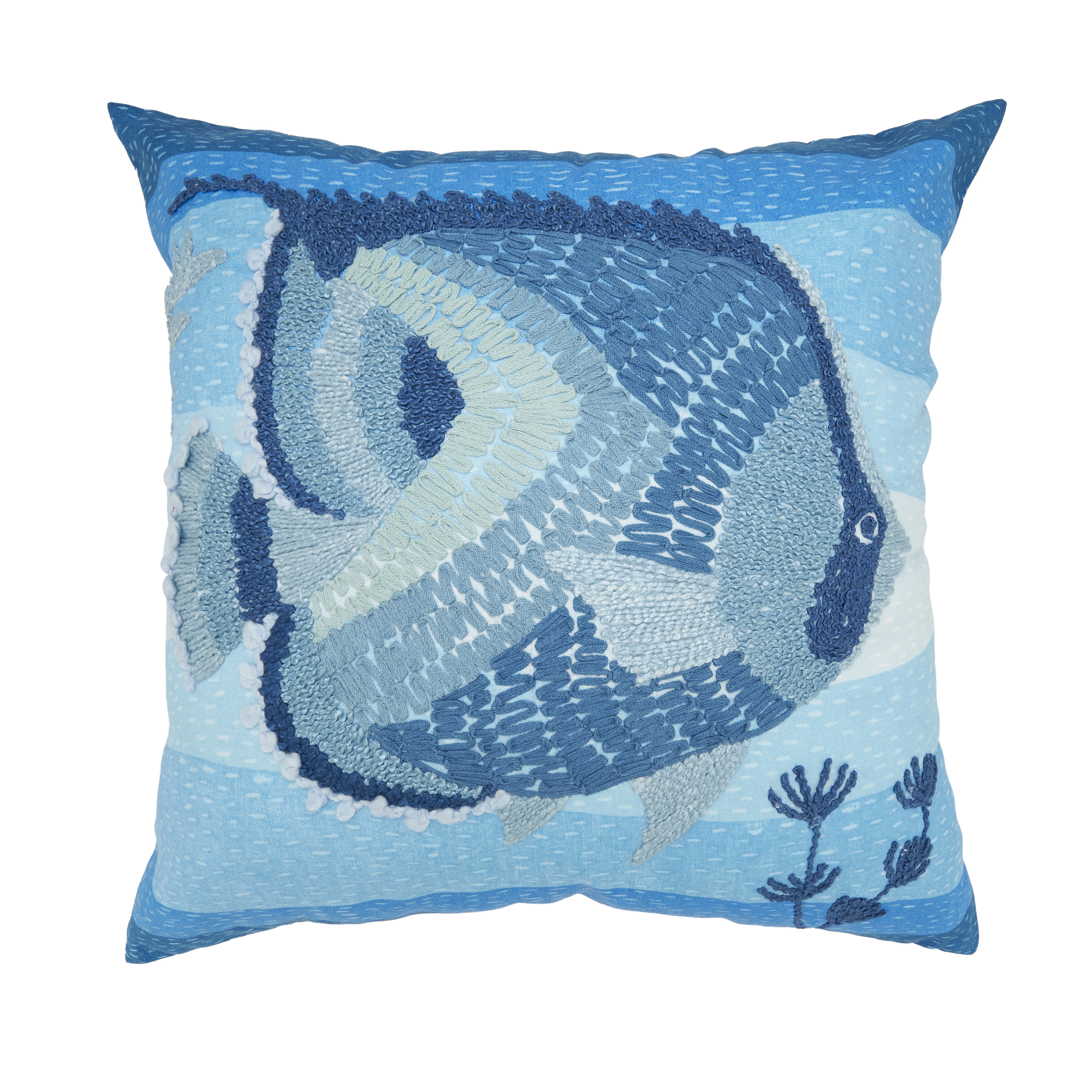 7330.CZ20SP Outdoor Embroidered Fish Poly Filled Pillow - Cobalt Blue