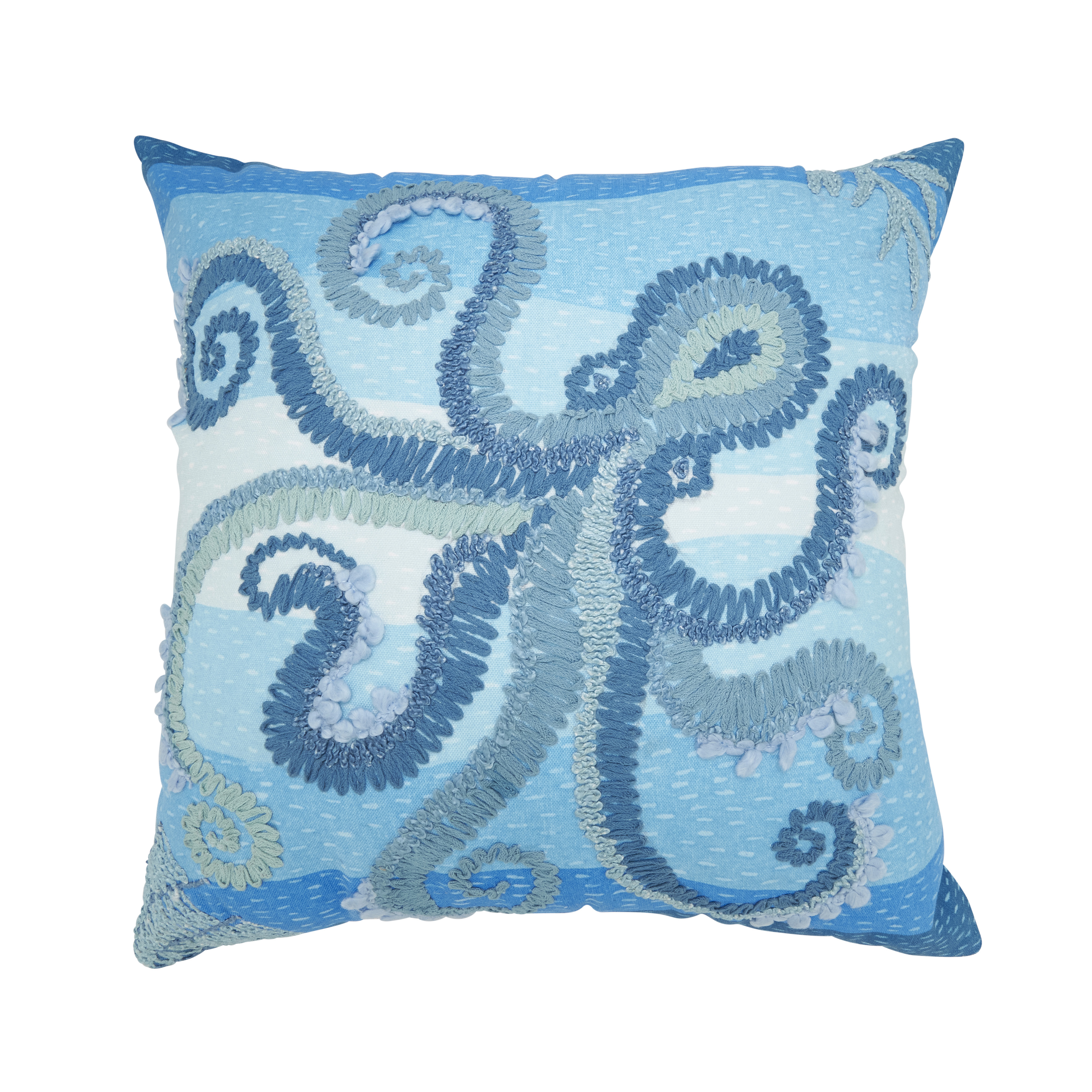 7331.CZ20SP Outdoor Embroidered Octopus Poly Filled Pillow - Cobalt Blue