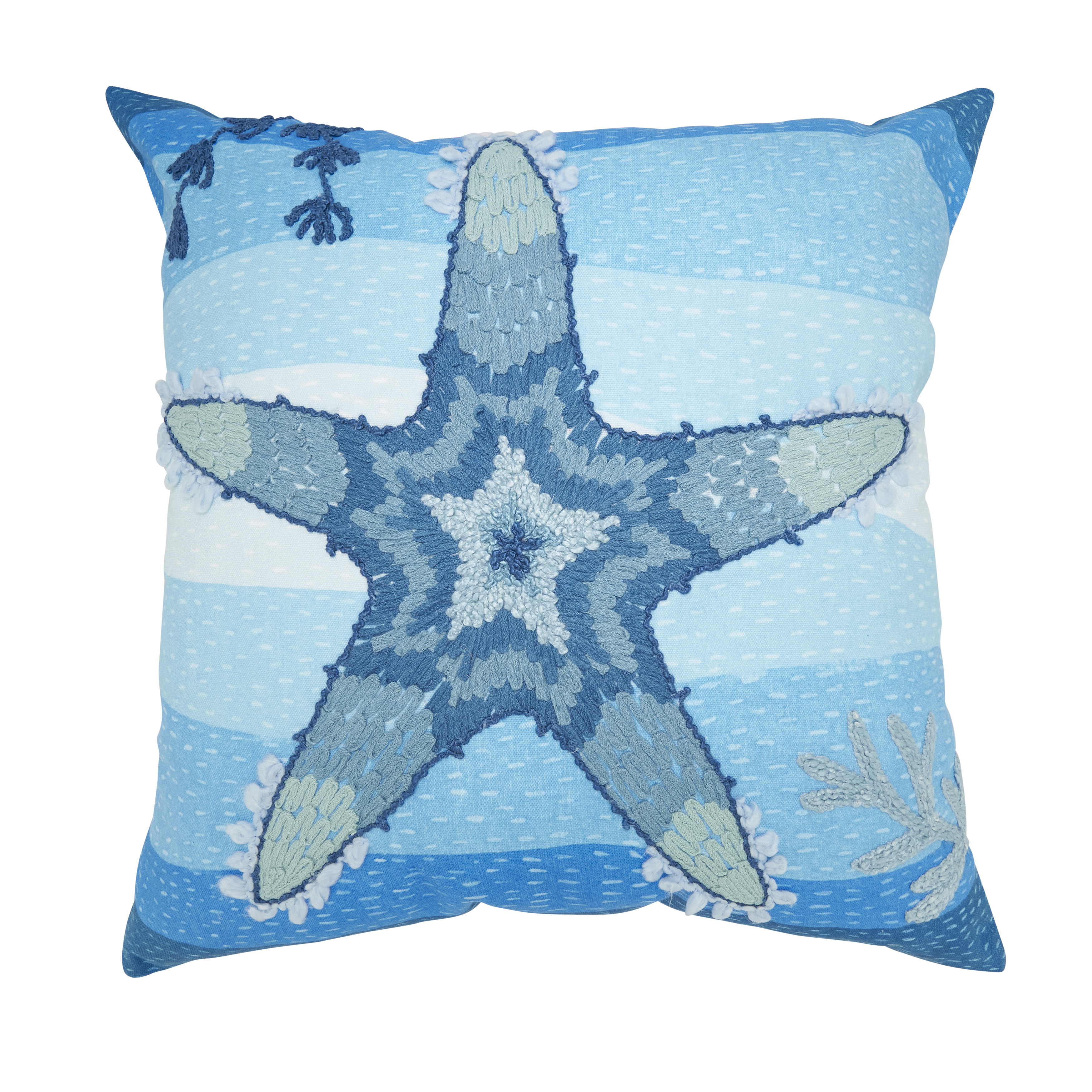 7332.CZ20SP Outdoor Embroidered Starfish Poly Filled Pillow - Cobalt Blue