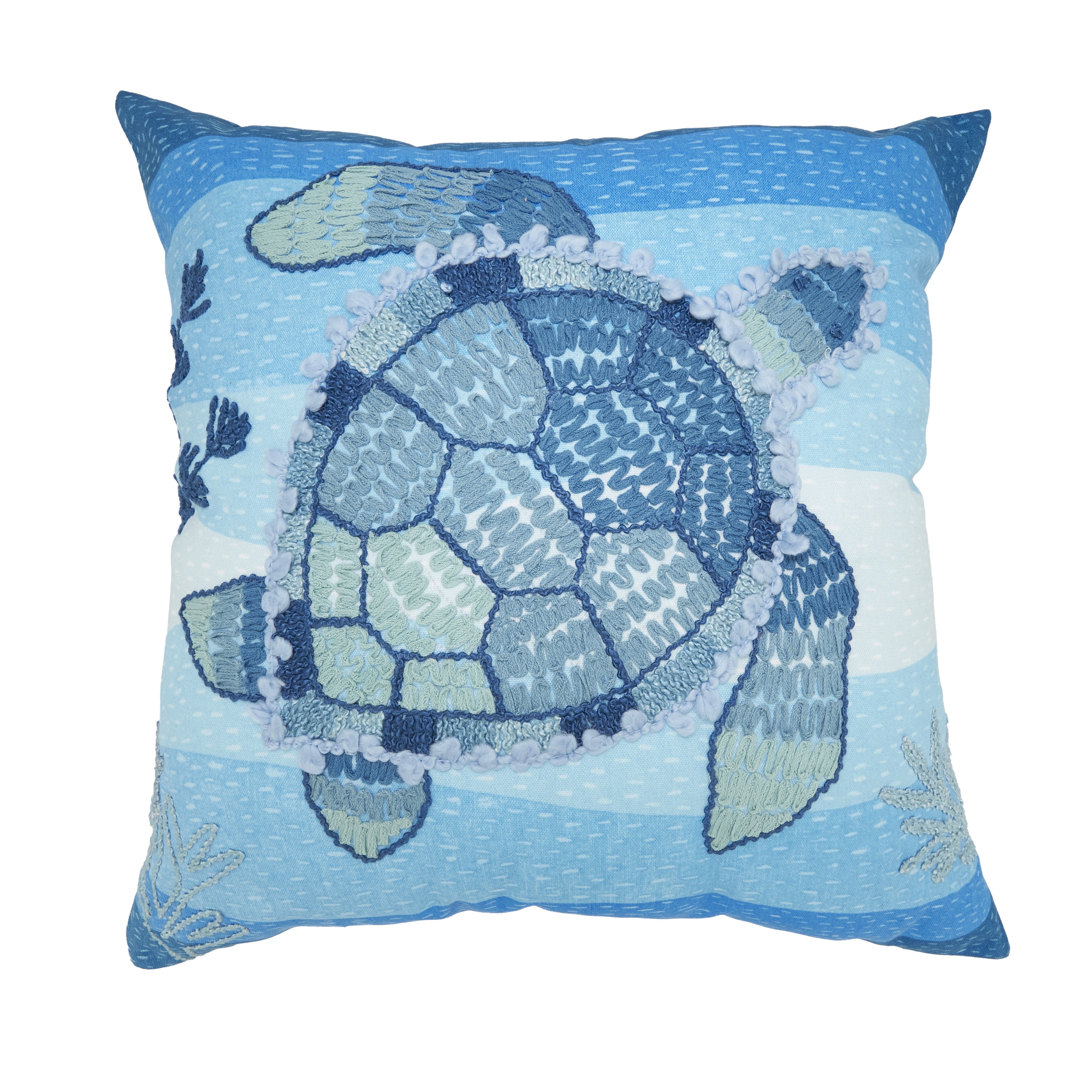 7333.CZ20SP Outdoor Embroidered Turtle Poly Filled Pillow - Cobalt Blue