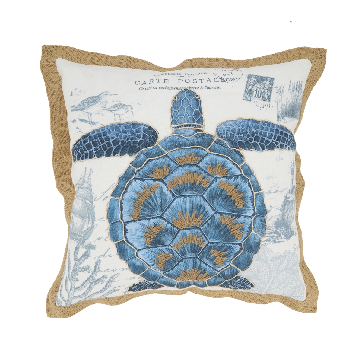 Picture of Saro Lifestyle 7430.NB18SC 18 in. Coastal Outdoor Turtle Square Pillow Cover&#44; Navy Blue