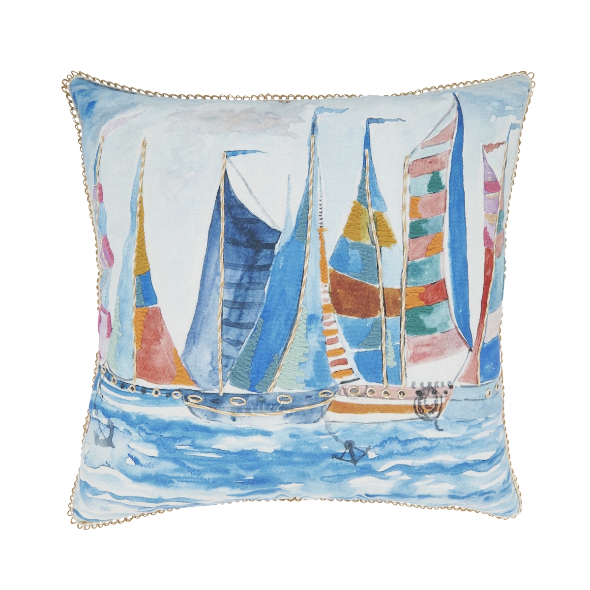 Picture of Saro Lifestyle 761.M20SC 20 in. Charming Outdoor Sail Boats Square Pillow Cover&#44; Multi Color