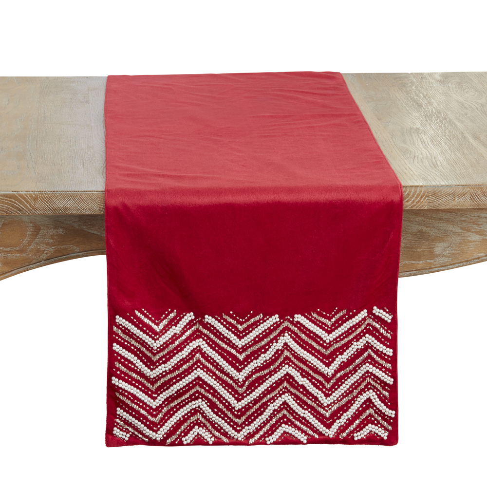 Picture of Saro Lifestyle 3533.R1672B 16 x 72 in. Velvet Beaded Chevron Oblong Table Runner, Red