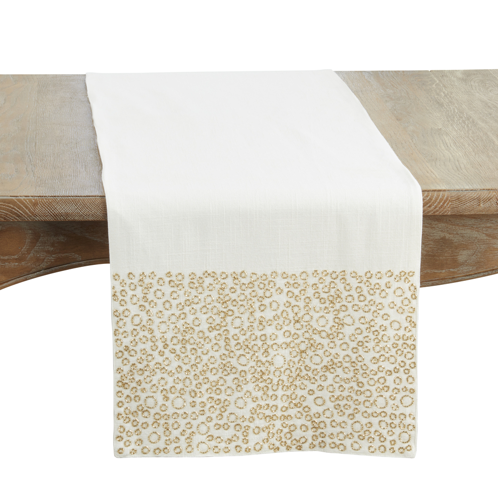 Picture of Saro Lifestyle 3553.W1672B 16 x 72 in. Beaded Band Oblong Table Runner, White