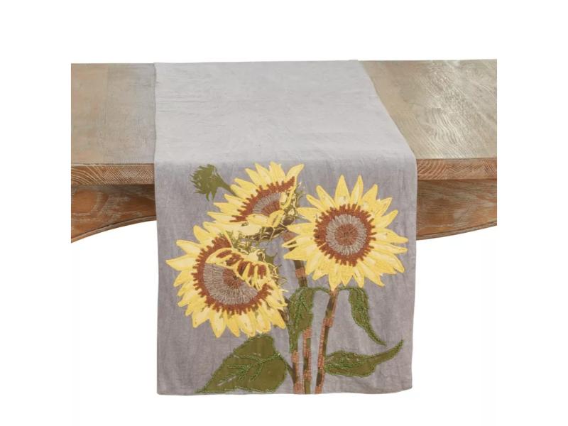 Picture of Saro Lifestyle 745.GY1672B 16 x 72 in. Embroidered Sunflower Table Runner, Grey