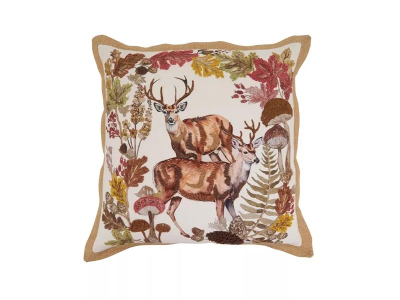 Embroidered Deer Throw Pillow Cover - Multi Color - 20 x 20 in. - Cotton