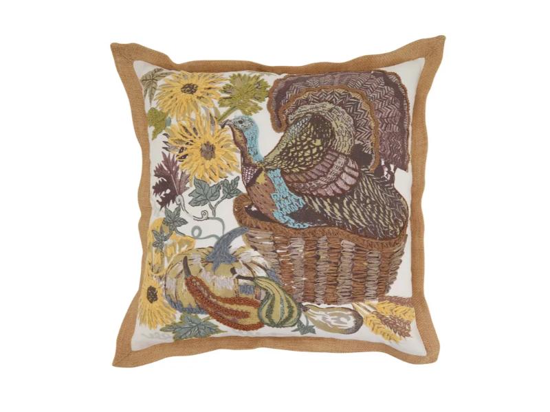 569.M20SC 20 x 20 in. Embroidered Turkey Throw Pillow Cover, Multi Color