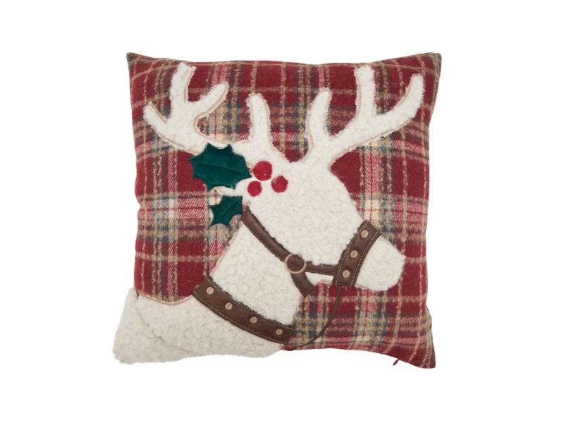 8675.M18SC 18 x 18 in. Plaid Reindeer Throw Pillow Cover, Multi Color