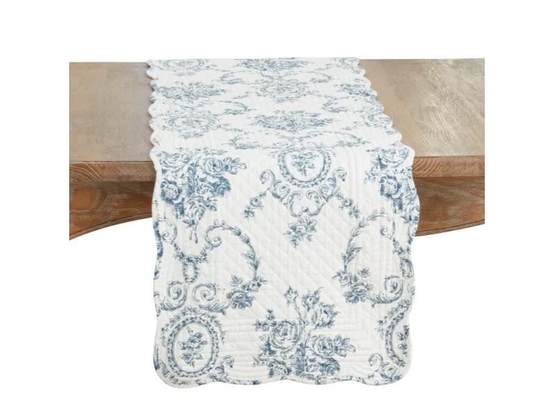 Picture of Saro Lifestyle Q1162.IN1672B 16 x 72 in. Quilted Toile Floral Table Runner, Indigo