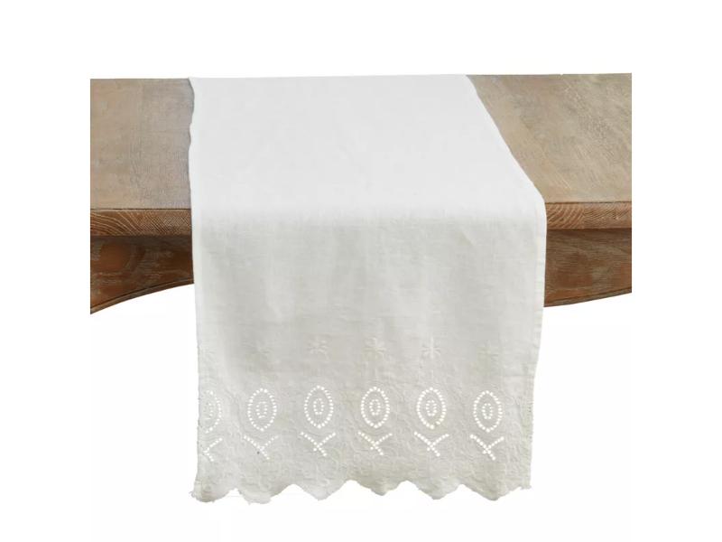Picture of Saro Lifestyle 1917.I1672B 16 x 72 in. 100 Percent Linen Sto ashed Embroidered Linen Table Runner, Ivory