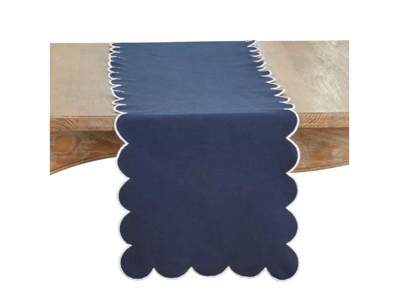 Picture of Saro Lifestyle 8123.NB1672B 72 x 16 in. Scalloped Rectangle Table Runner, Navy Blue