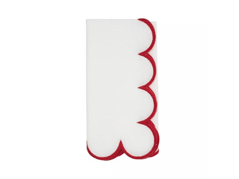 Picture of Saro Lifestyle 8123.WR20S 20 in. Scalloped Hem Napkin, White & Red - Set of 4