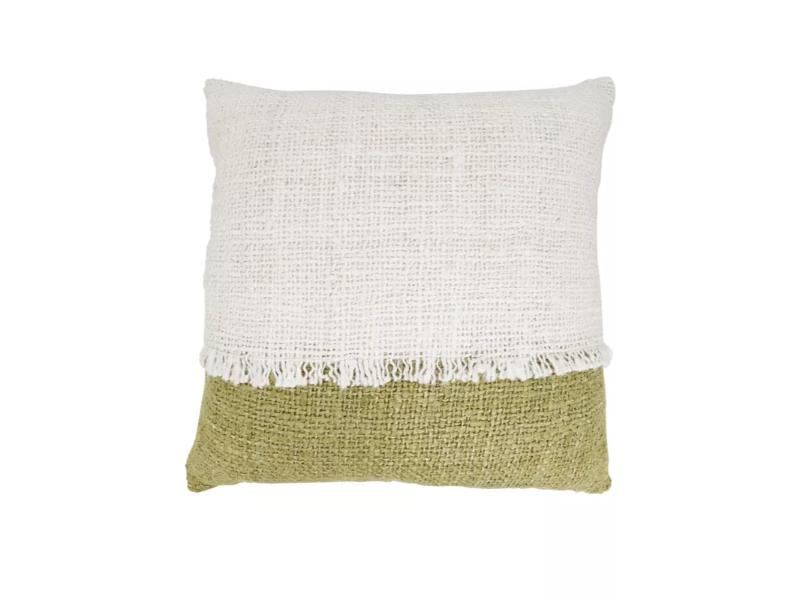 Two-Tone Fringe Square Throw Pillow Cover - Olive - 20 in. - Zipper Closure