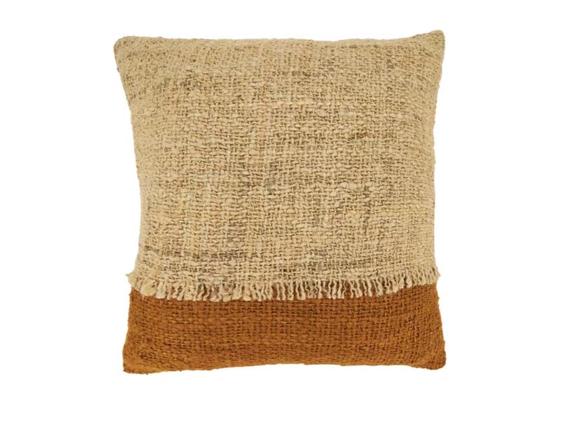 Two-Tone Fringe Throw Pillow - Rust - 20 in. - Poly Filled - Stylish Accent