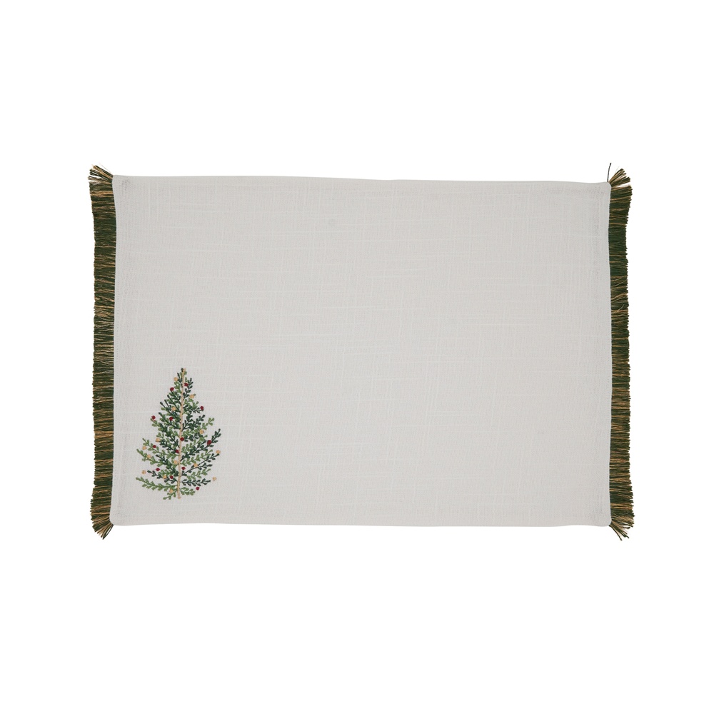 Picture of Saro Lifestyle 8150.I1319B Christmas Trees Placemat, Ivory - Set of 4