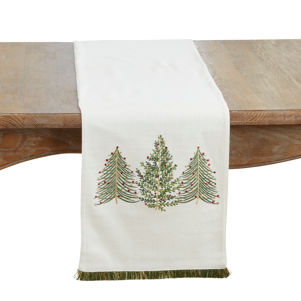 Picture of Saro Lifestyle 8150.I1372B Christmas Trees Table Runner - Ivory