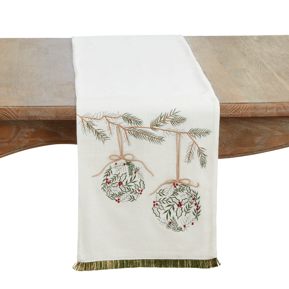 Picture of Saro Lifestyle 8139.I1372B Ornament Table Runner - Ivory