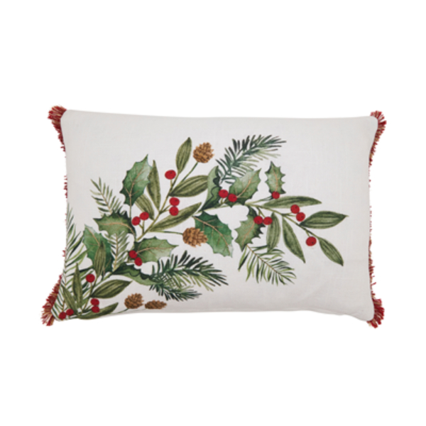 8190.M1218BD Holly Branch Down Filled Throw Pillow - Multi Color