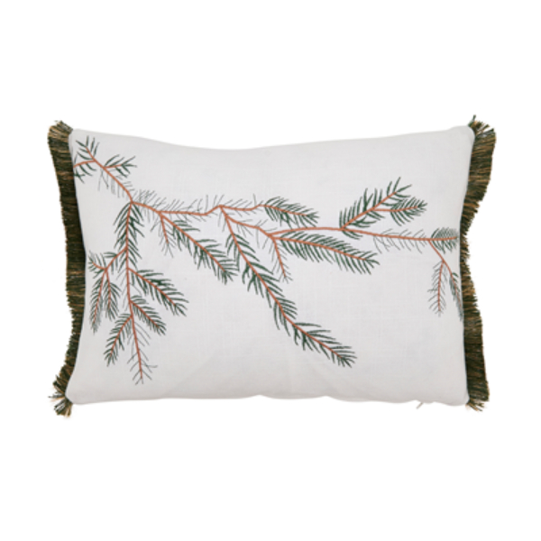 8137.I1218BP Pine Branch Poly Filled Throw Pillow - Ivory