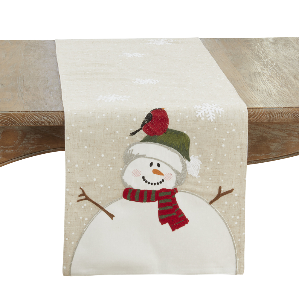 Picture of Saro Lifestyle 4301.N1670B 16 x 70 in. Oblong Linen Blend Snowman Table Runner, Natural