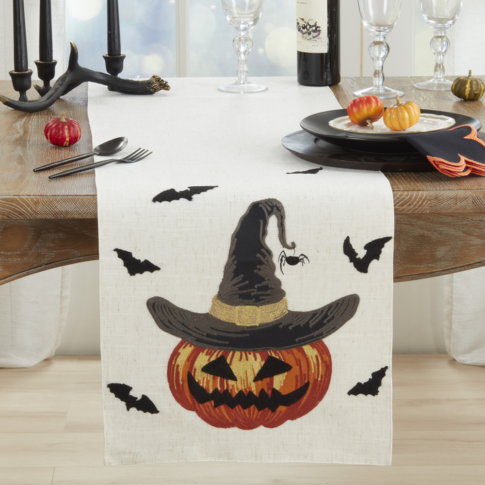 Picture of Saro Lifestyle 7730.N1670B 16 x 70 in. Oblong Linen Blend Pumpkin Table Runner, Natural