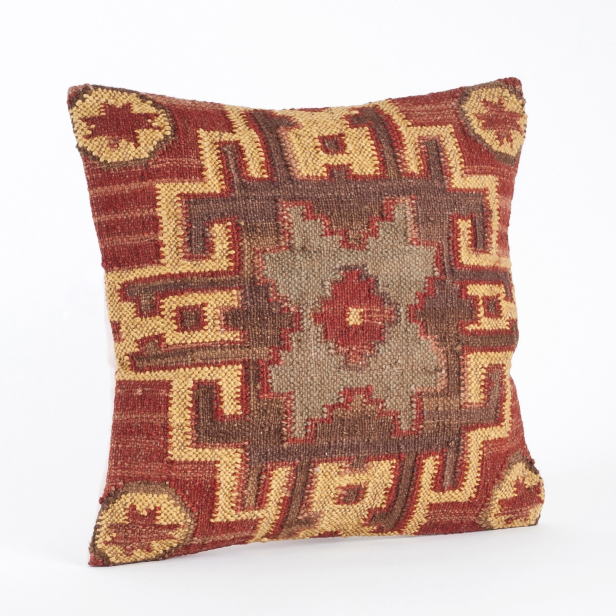 SARO  20 in. Kilim Design Square Down Filled Throw Pillow - Multi Color