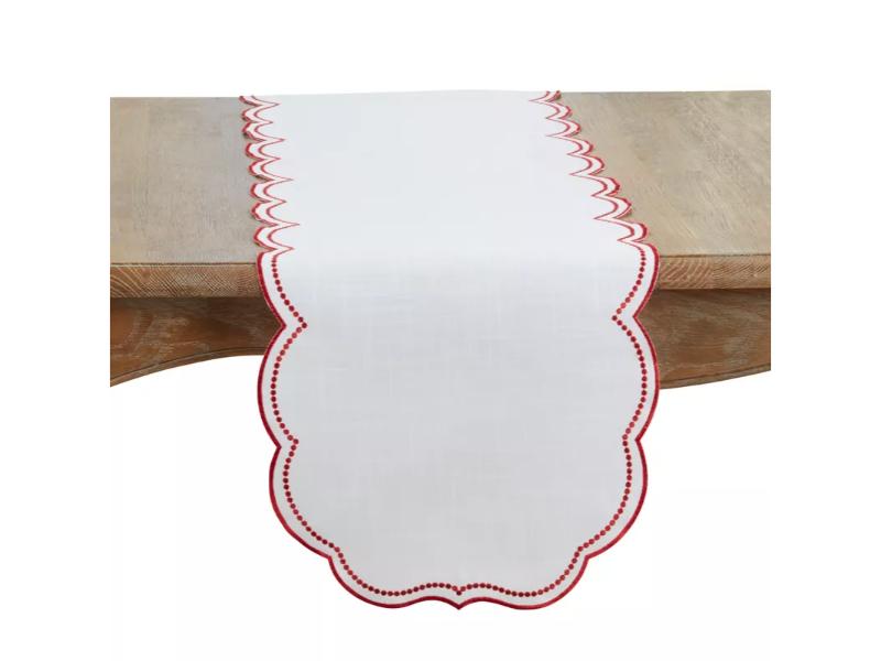 Picture of Saro Lifestyle 2857.R1670B 70 x 16 in. Embroidered Polka Dot Rectangle Table Runner with Scallop Edge, Red