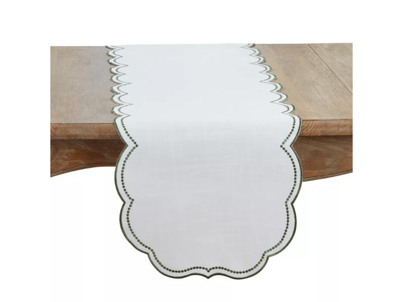 Picture of Saro Lifestyle 2857.G1670B 70 x 16 in. Embroidered Polka Dot Rectangle Table Runner with Scallop Edge, Green