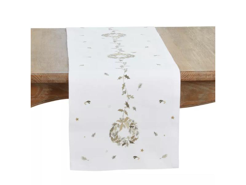 Picture of Saro Lifestyle 2694.W1670B 72 x 16 in. Embroidered Wreath Rectangle Table Runner, White