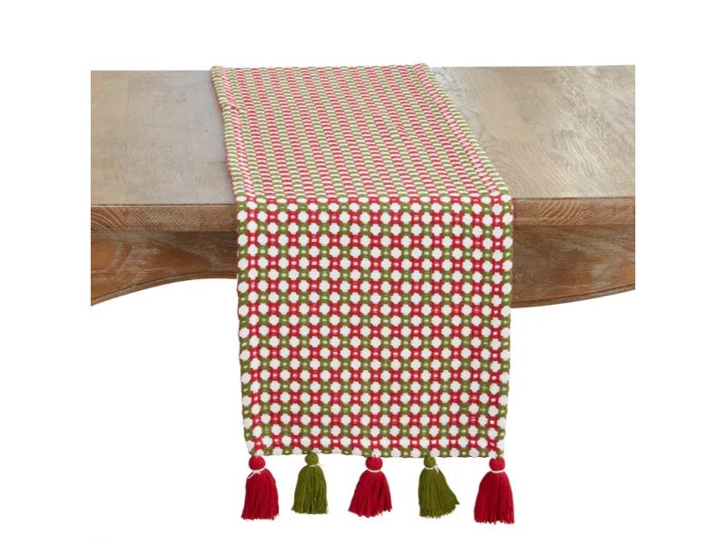 Picture of Saro Lifestyle 5502.RG1372B 72 x 13 in. Woven Tassel Rectangle Table Runner, Red & Green