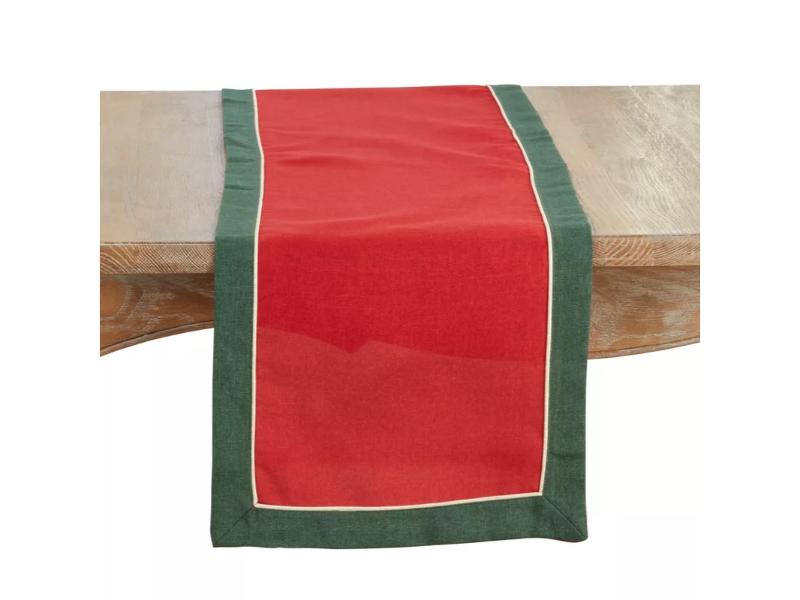 Picture of Saro Lifestyle 2423.RG1672B 72 x 16 in. Banded Border Rectangle Table Runner, Red & Green
