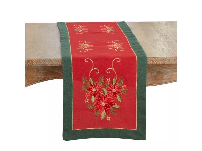 Picture of Saro Lifestyle 2723.RG1672B 72 x 16 in. Embroidered Poinsettia Rectangle Table Runner, Red & Green