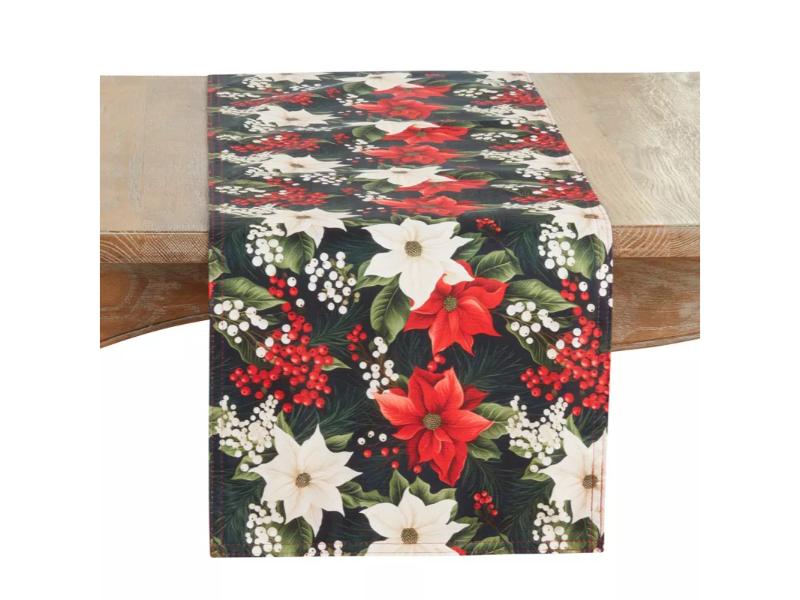 Picture of Saro Lifestyle 1033.M1672B 72 x 16 in. Poinsettia & Berries Rectangle Table Runner, Multi Color