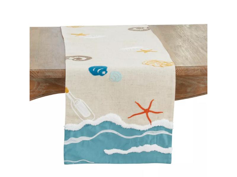 Picture of Saro Lifestyle 908.M1670B 70 x 16 in. Linen Blend Beach Rectangle Table Runner, Multi Color